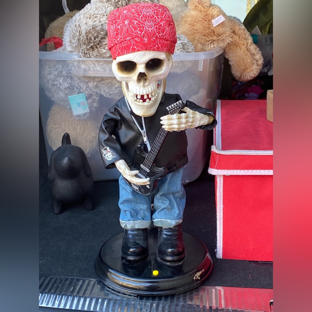 Rockstar Skeleton Toy with Black Jacket and Red Bandana
